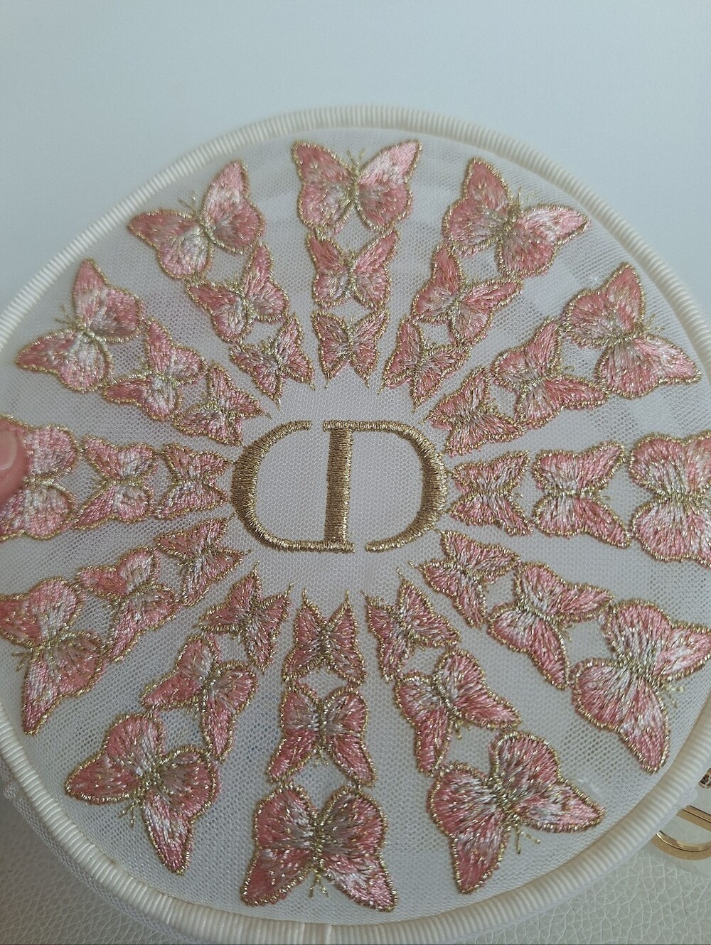 Dior Pink & Gold Butterfly Round Beauty Pouch NWOT - Picture 8 of 8